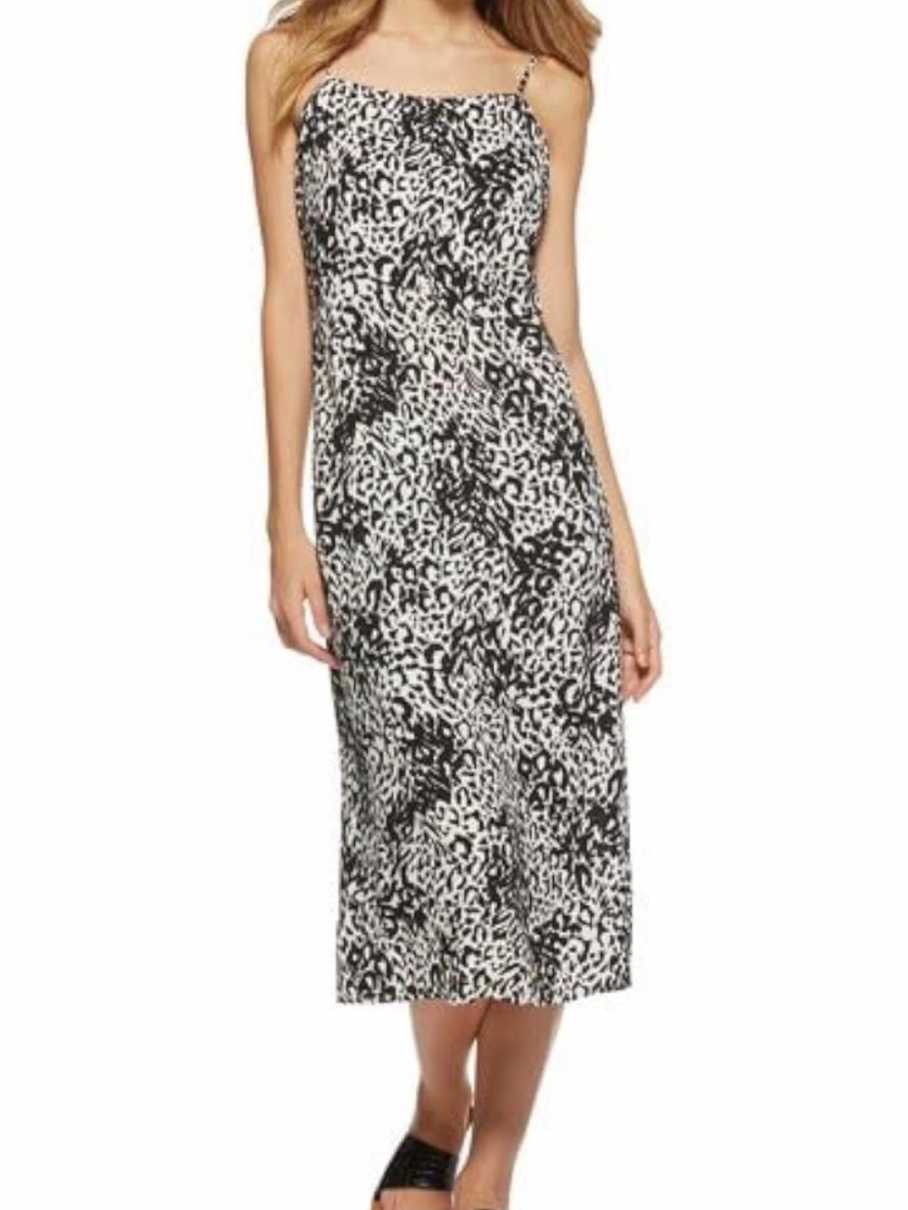 Black and White Leopard Print Slip Midi Dress